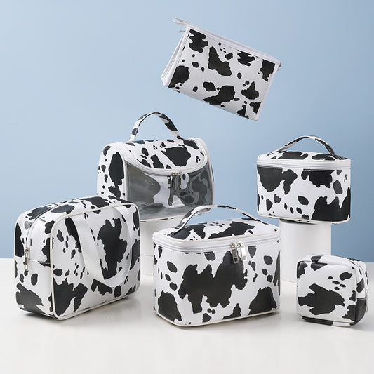 Cow Pattern Cosmetic Bag Large Capacity Portable Travel Travel Storage Bag Thick Waterproof