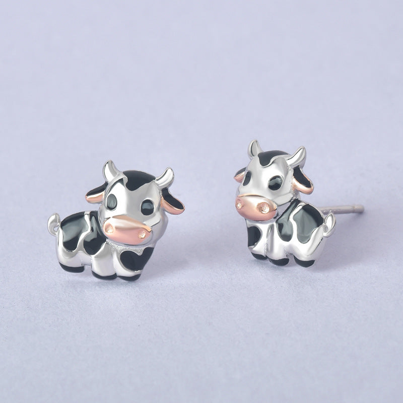 S925 Silver Cute Cow Stud Earrings