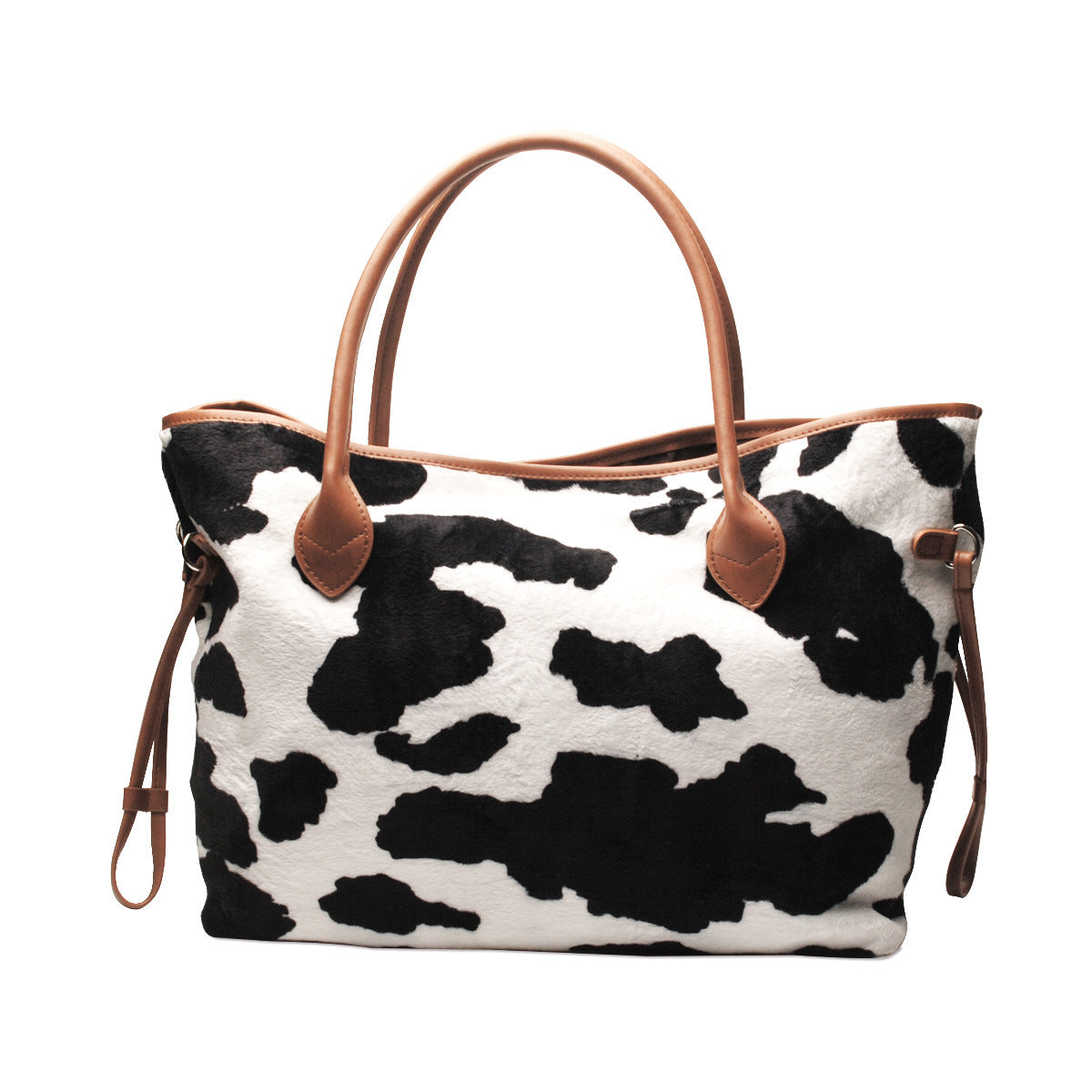 Large Capacity Plush Cow Pattern Travel Bag Shopping Bag
