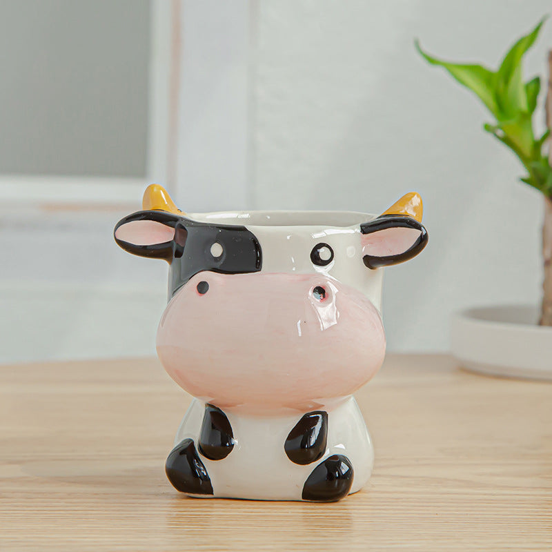 Home Gardening Cute Cow Ceramic Flower Pot