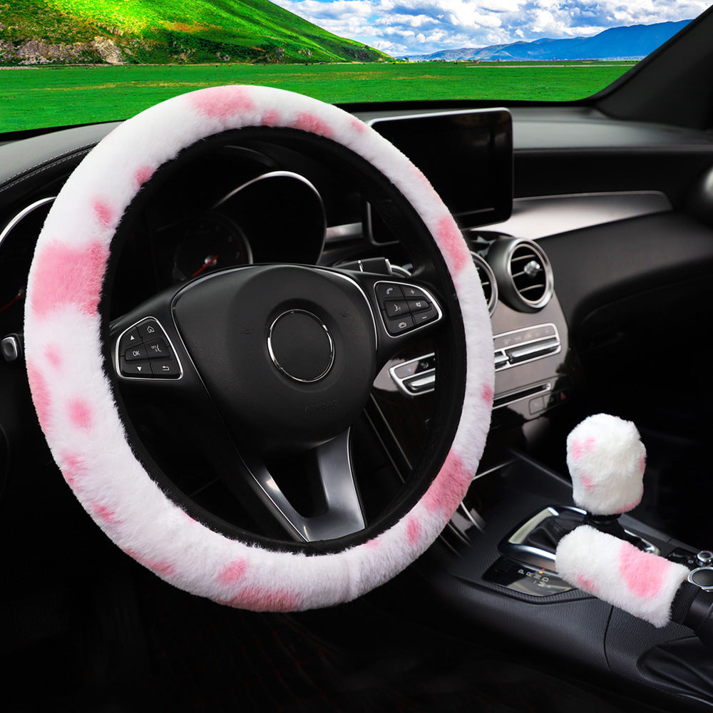 Cow Pattern Plush Elastic Belt without Inner Ring For Car Steering Wheel Cover