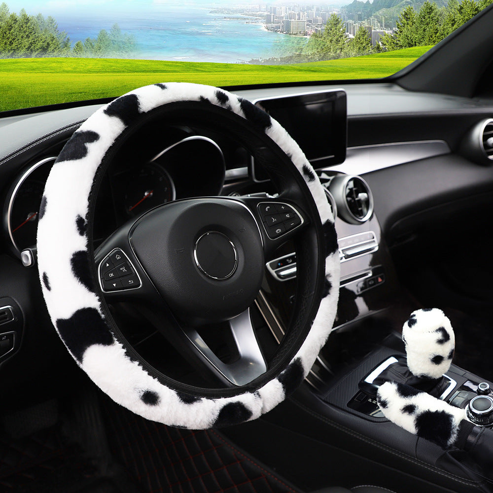 Cow Pattern Plush Elastic Belt without Inner Ring For Car Steering Wheel Cover