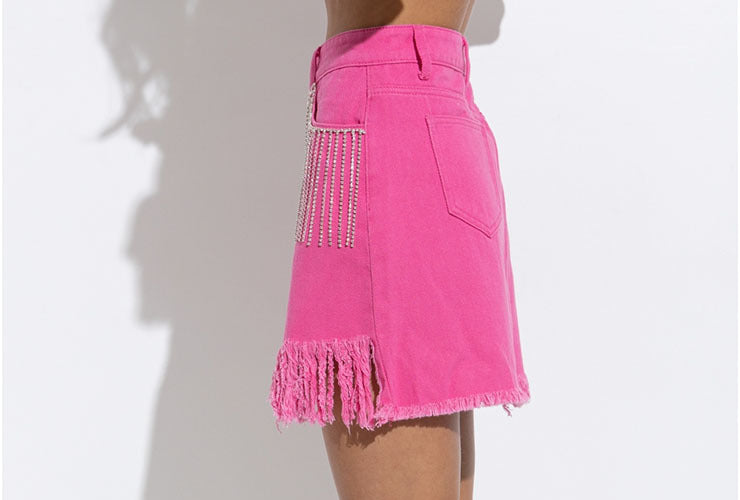 New Women's Skirt with Rhinestone Tassel and Hip Wrap
