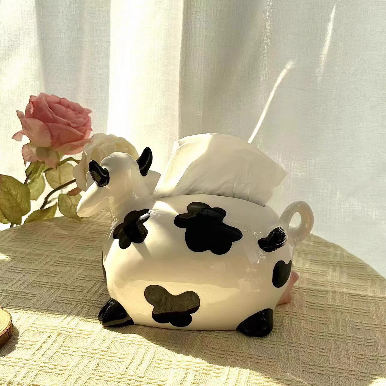 Cartoon Cow Cute Ceramic Living Room Tissue Box