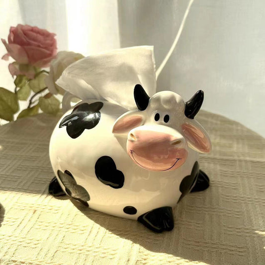 Cartoon Cow Cute Ceramic Living Room Tissue Box