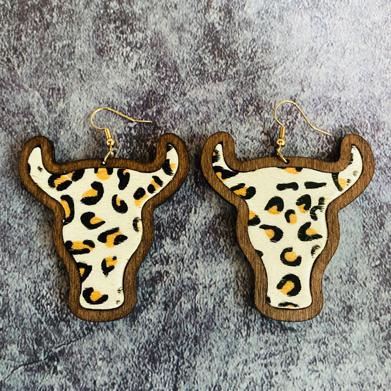 Western Style Vintage Cow Pattern Earrings