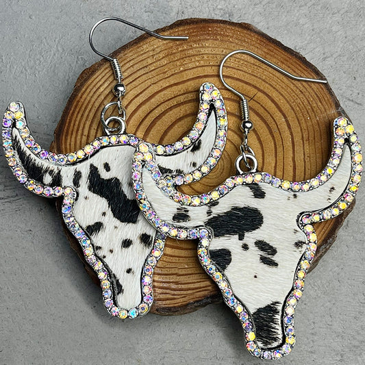 Western Cow Pattern Diamond Earrings