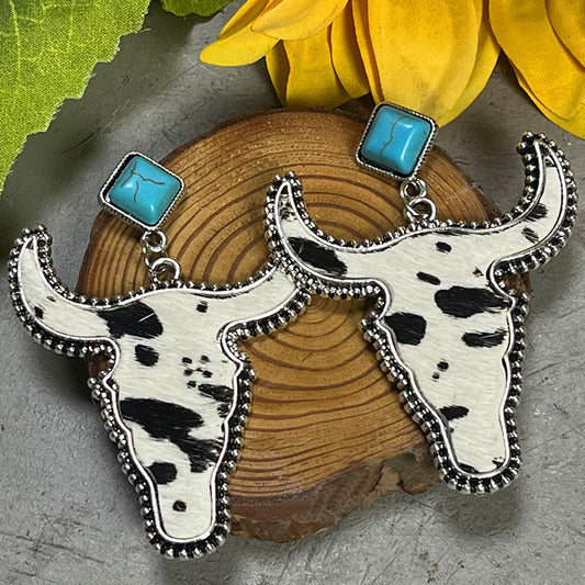Bohemian Style Cow Head Style Turquoise Western Earrings