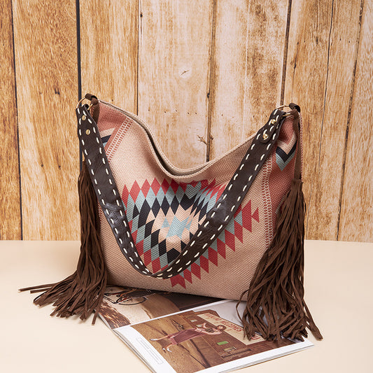 Hand-woven streamlined cotton and linen shoulder bag