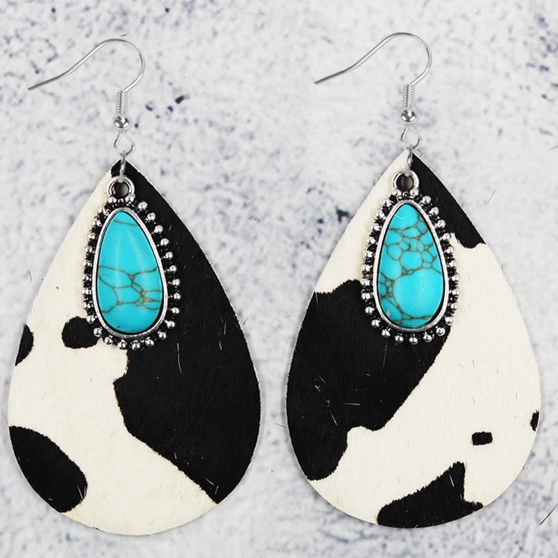 Droplet Shaped Earrings Turquoise Cowboy western style