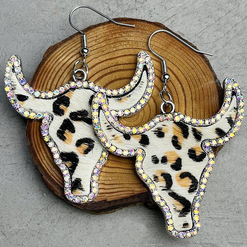 Western Cow Pattern Diamond Earrings