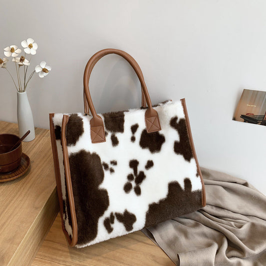 Cow Patterned Leopard Print Large Capacity Handbag