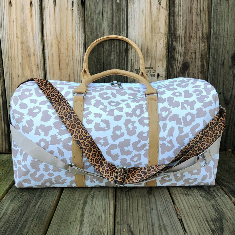 Leopard Travel Bag PU Handle Shoulder Strap Luggage Bag