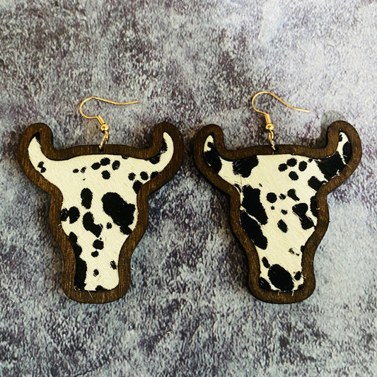 Western Style Vintage Cow Pattern Earrings