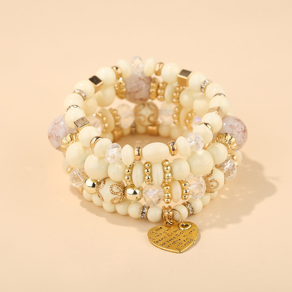 Multilayer Bracelet Crystal Heart Beads